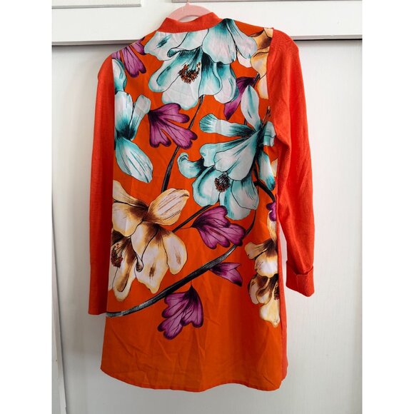 BEAUTIFUL CHICOS FLORAL LONG CARDIGAN ORANGE/RED BRIGHT PRINT SZ 0 WOMENS - Picture 5 of 5